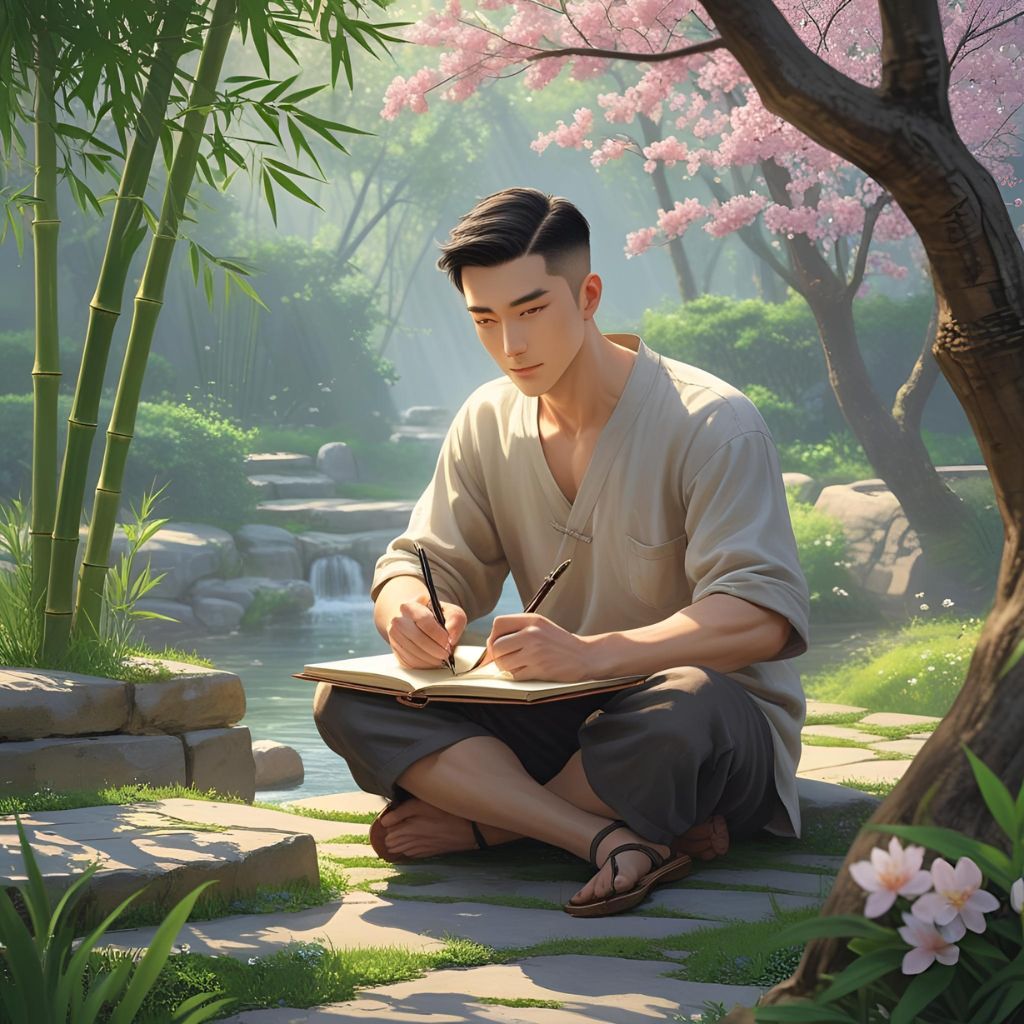Human reconnecting with purpose and stillness