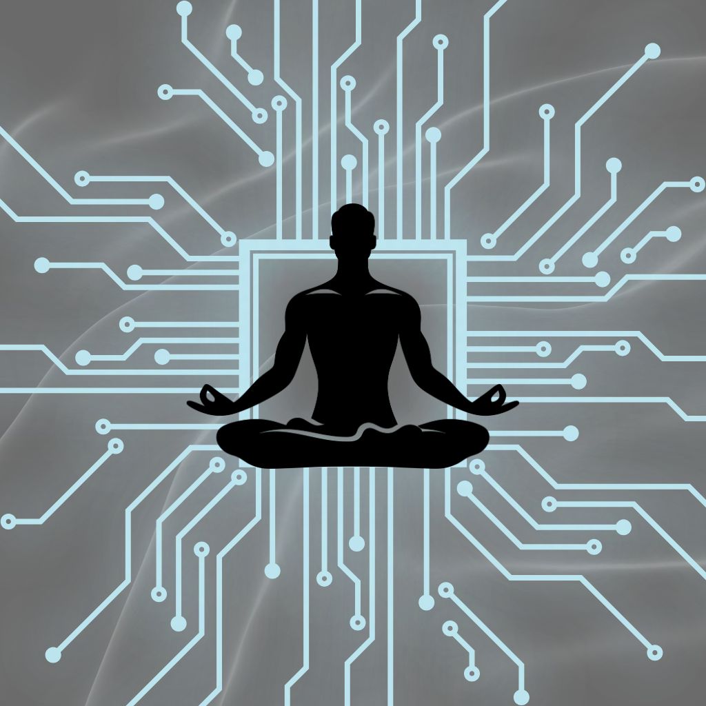Conscious soul reflecting amidst digital intelligence